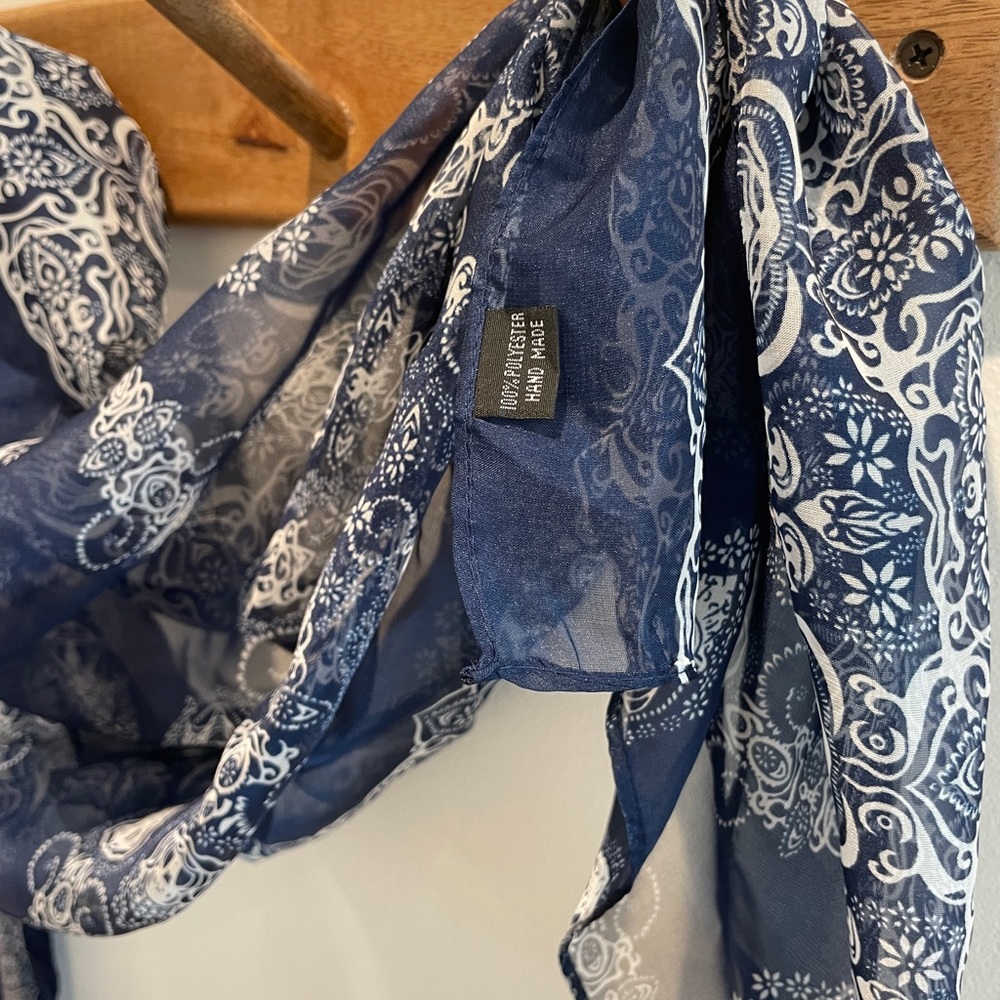 Blue and white Summer Scarf Handmade